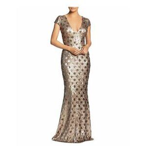 Dress The Population Brass Sequin Mermaid Maxi Gown Size XS
